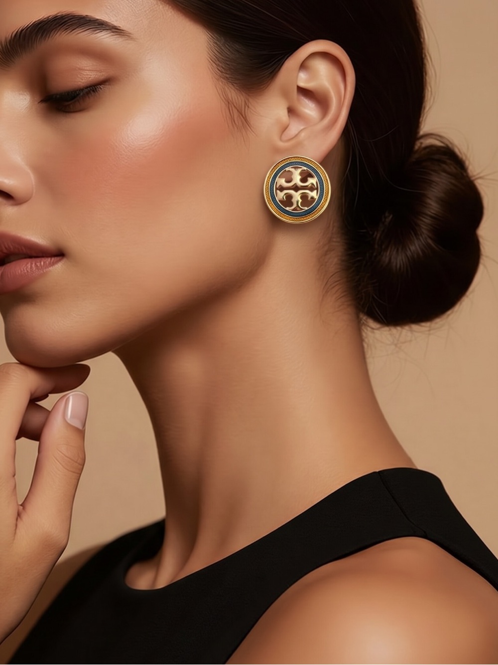 Authentic Tori Burch Gold and Green Studs Earrings.
